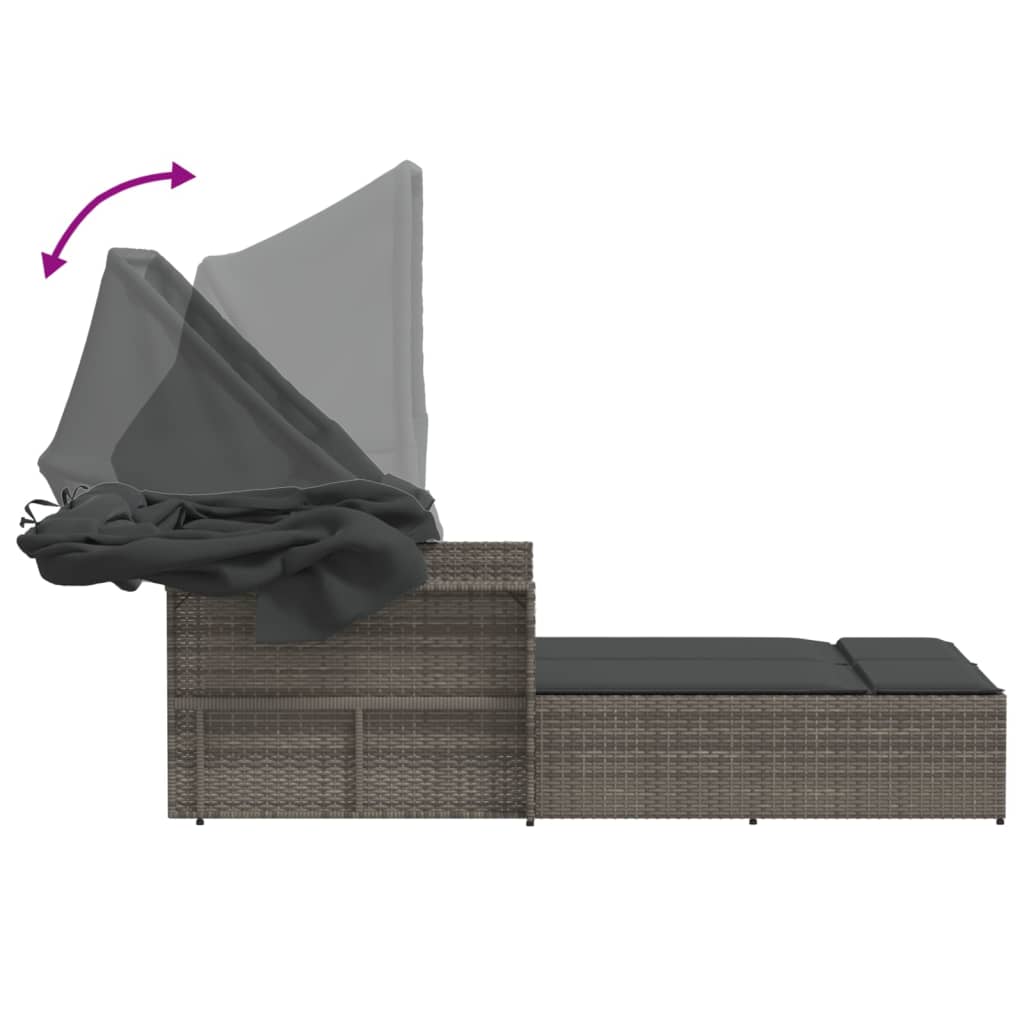 8721012309814_g_en_hd_7 vidaXL Double Sun Lounger with Canopy and Cushions Grey Poly Rattan - Image 9
