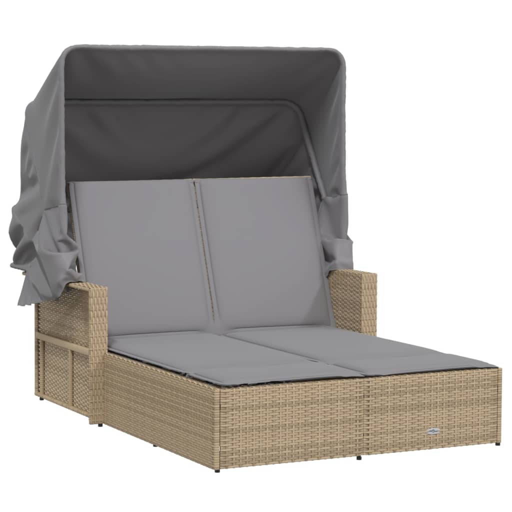 8721012309838_a_en_hd_1 vidaXL Double Sun Lounger with Canopy and Cushions Mix Beige Poly Rattan - Image 2