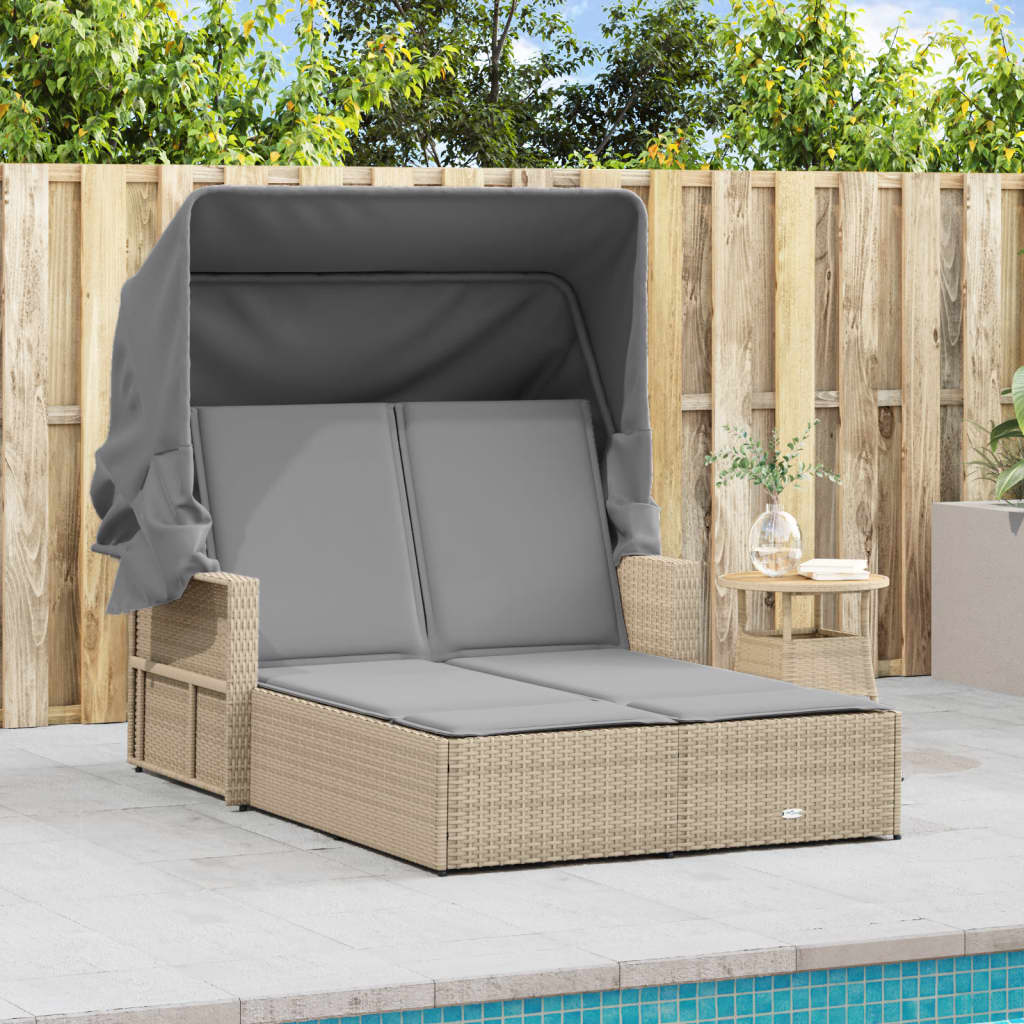 8721012309838_g_en_hd_1 vidaXL Double Sun Lounger with Canopy and Cushions Mix Beige Poly Rattan - Image 3