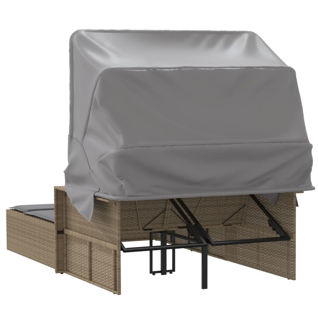 8721012309838_g_en_hd_4 vidaXL Double Sun Lounger with Canopy and Cushions Mix Beige Poly Rattan - Image 6