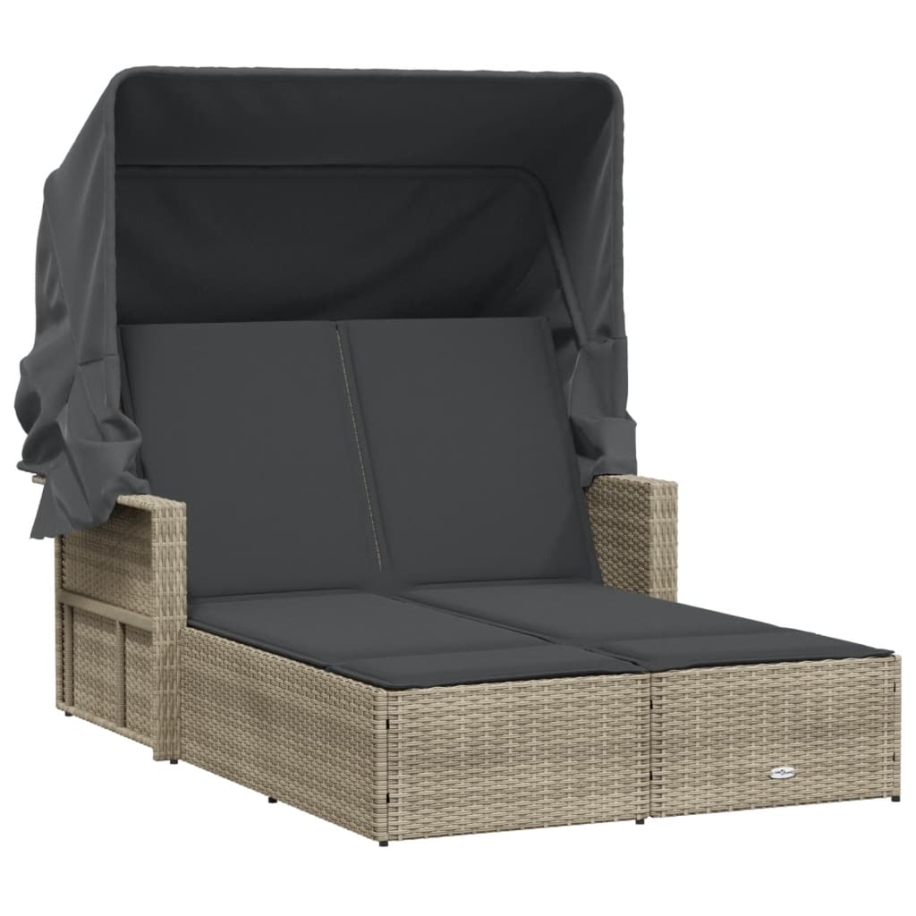 8721012309845_a_en_hd_1 vidaXL Double Sun Lounger with Canopy and Cushions Light Grey Poly Rattan - Image 2