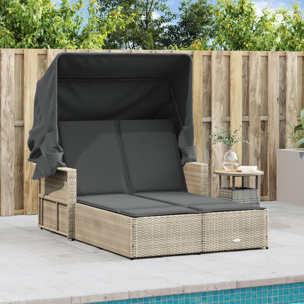 8721012309845_g_en_hd_1 vidaXL Double Sun Lounger with Canopy and Cushions Light Grey Poly Rattan - Image 3