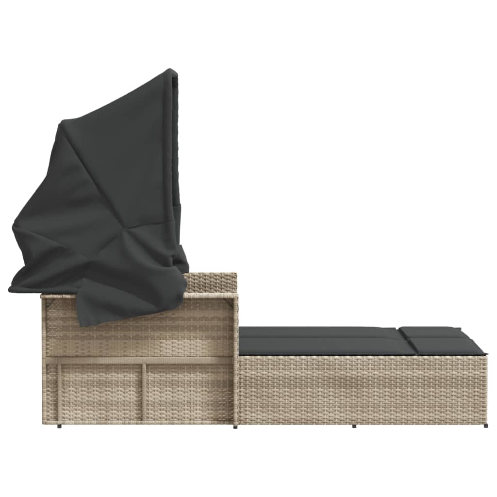 8721012309845_g_en_hd_3 vidaXL Double Sun Lounger with Canopy and Cushions Light Grey Poly Rattan - Image 5