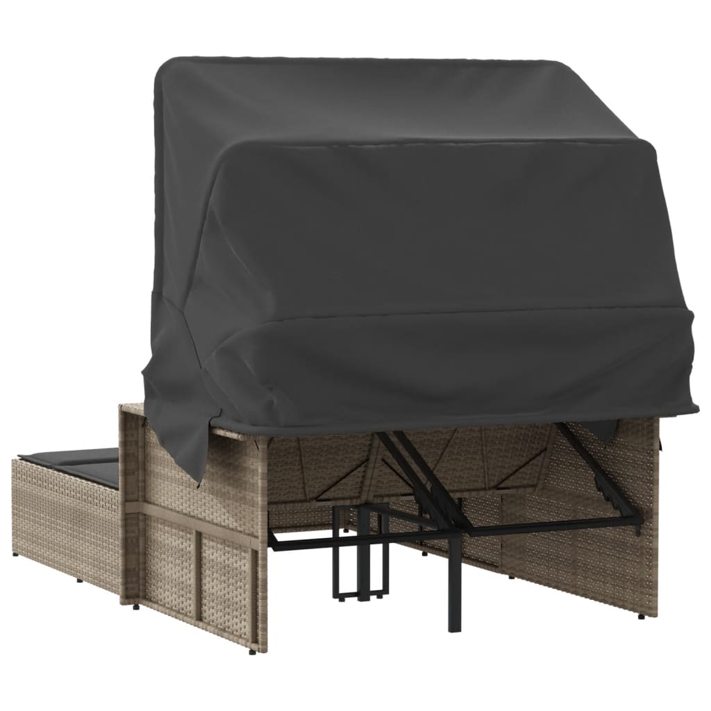 8721012309845_g_en_hd_4 vidaXL Double Sun Lounger with Canopy and Cushions Light Grey Poly Rattan - Image 6