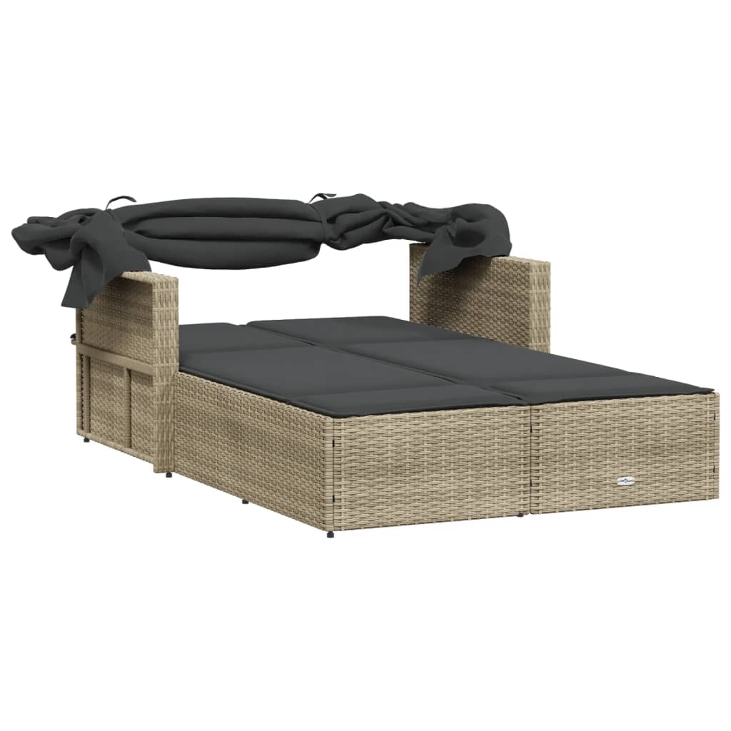 8721012309845_g_en_hd_5 vidaXL Double Sun Lounger with Canopy and Cushions Light Grey Poly Rattan - Image 7