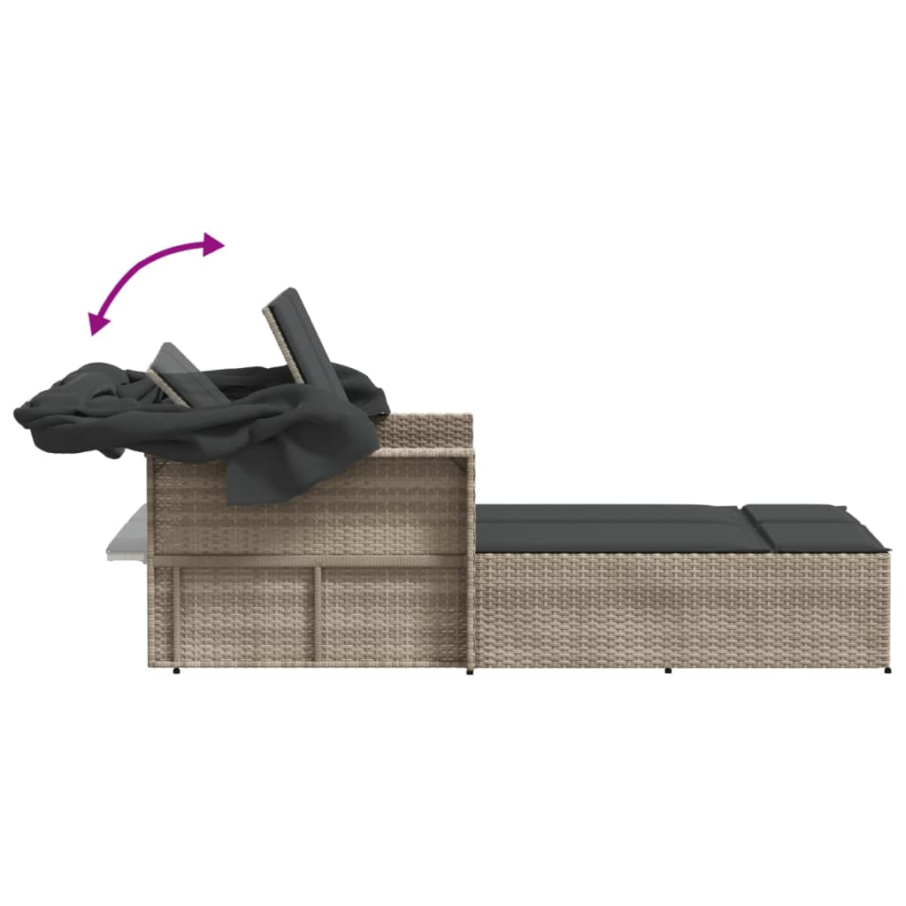 8721012309845_g_en_hd_6 vidaXL Double Sun Lounger with Canopy and Cushions Light Grey Poly Rattan - Image 8