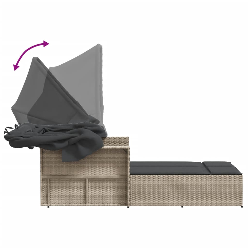 8721012309845_g_en_hd_7 vidaXL Double Sun Lounger with Canopy and Cushions Light Grey Poly Rattan - Image 9