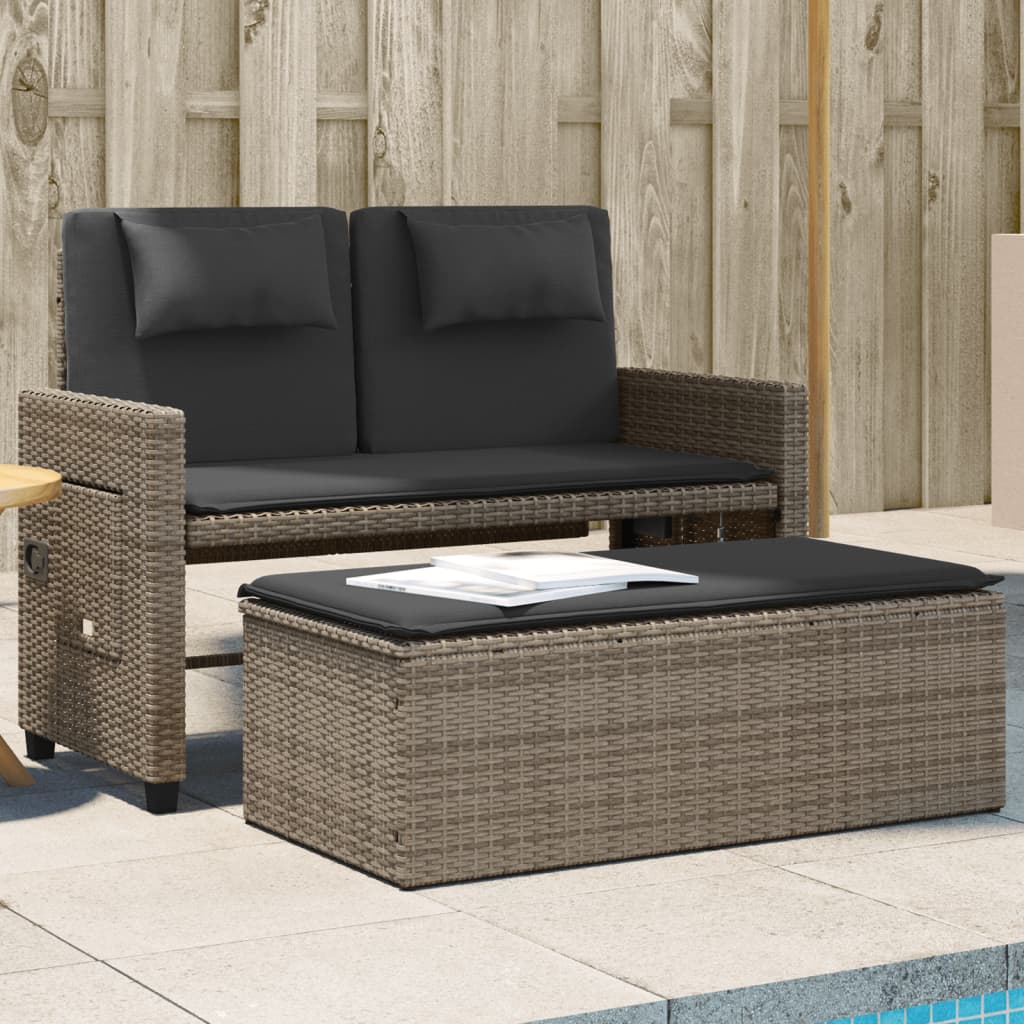 8721012309913_m_en_hd_1 vidaXL Reclining Garden Bench with Cushions Grey Poly Rattan - Image 1