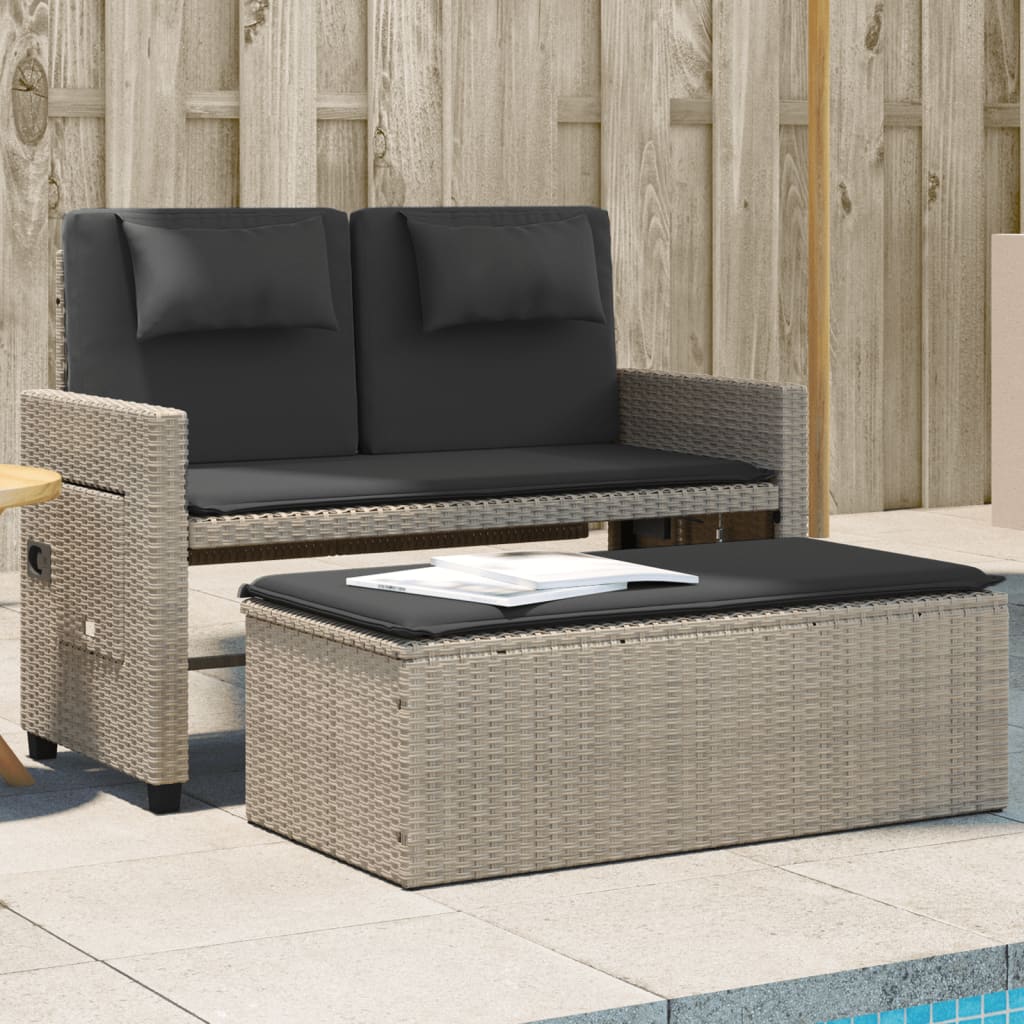 8721012309944_m_en_hd_1 vidaXL Reclining Garden Bench with Cushions Light Grey Poly Rattan - Image 1
