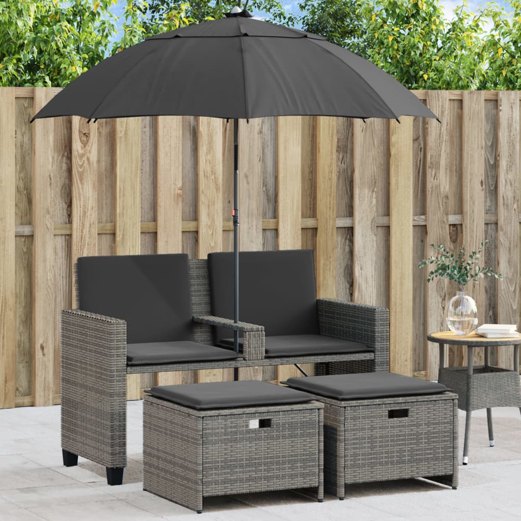 8721012311374_m_en_hd_1 vidaXL Garden Sofa 2-Seater with Parasol and Stools Grey Poly Rattan - Image 1