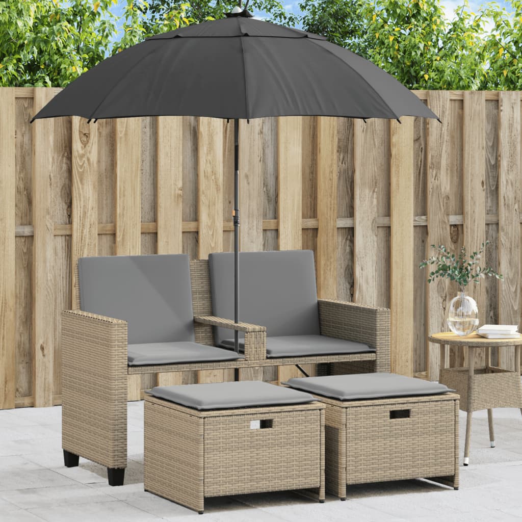 8721012311398_m_en_hd_1 vidaXL Garden Sofa 2-Seater with Parasol and Stools Beige Poly Rattan - Image 1