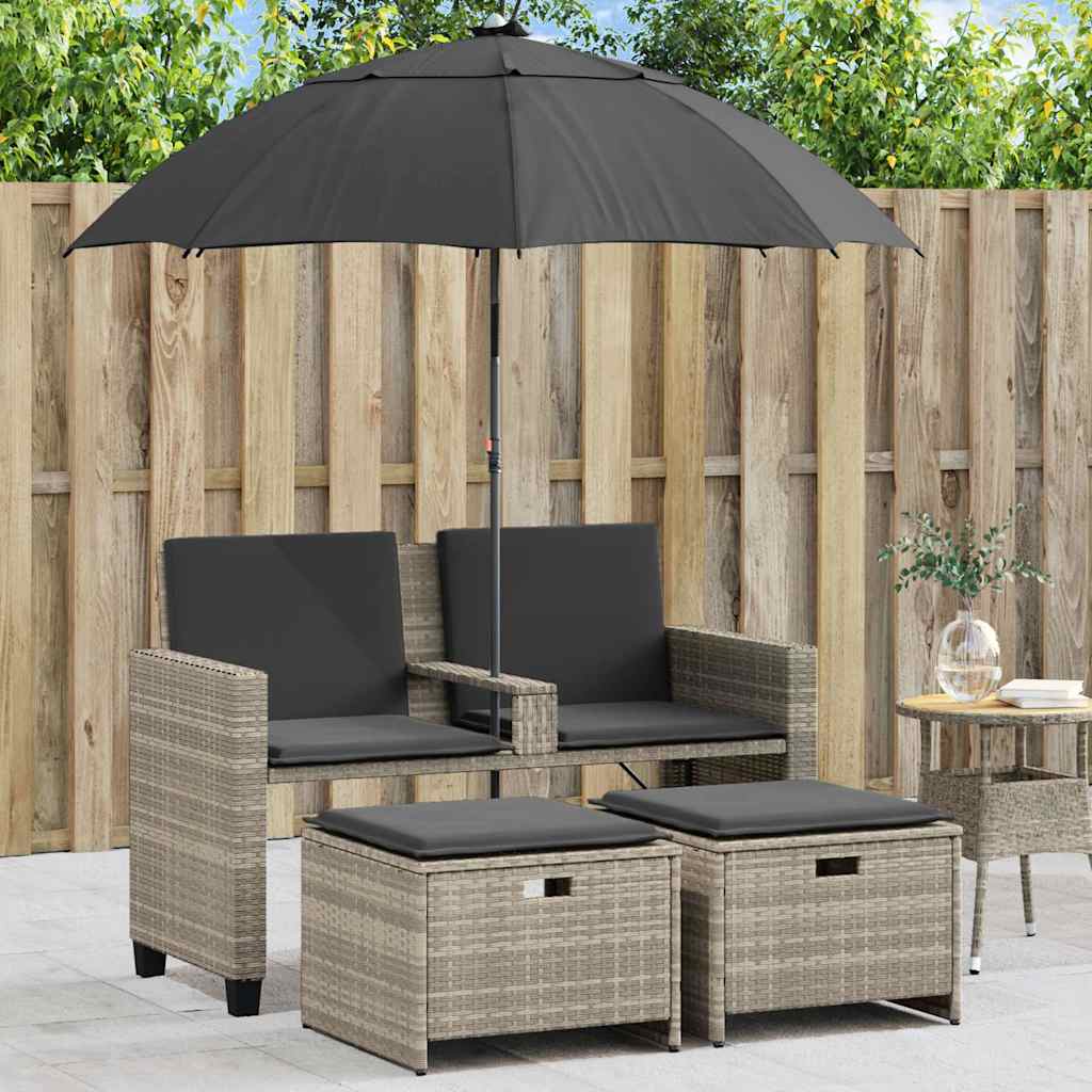 8721012311404_m_en_hd_1 vidaXL Garden Sofa 2-Seater with Parasol and Stools Light Grey Poly Rattan - Image 1