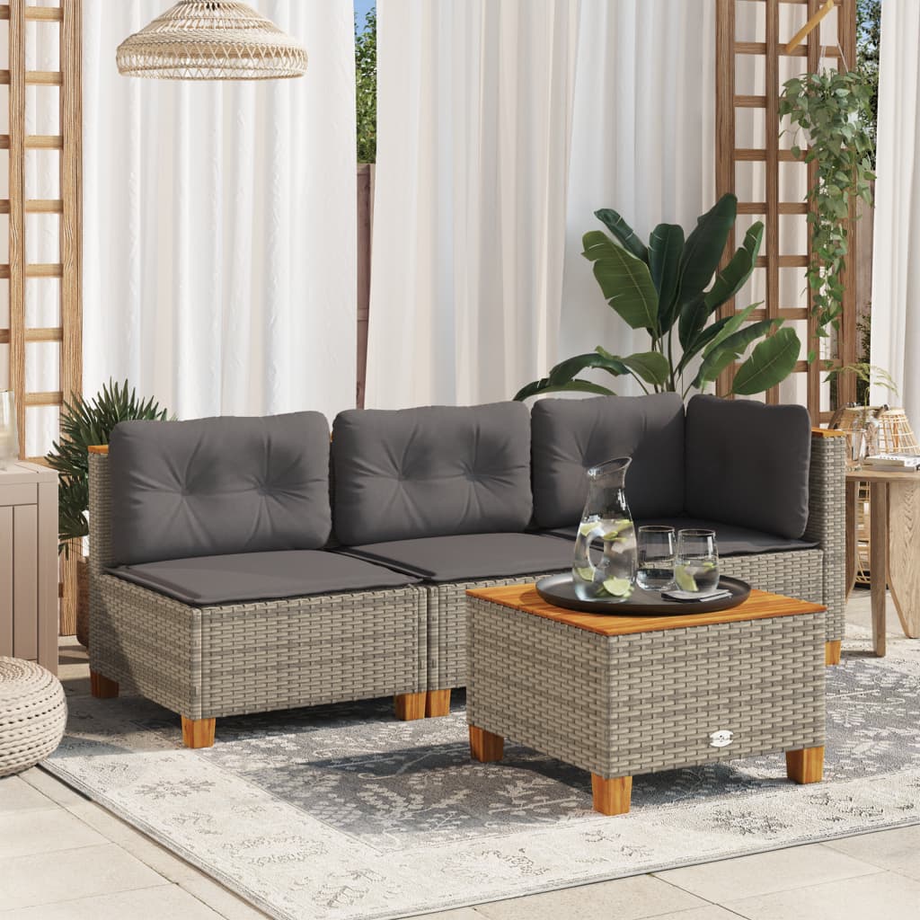 vidaXL Garden Sofa Corner with Cushions Grey Poly Rattan