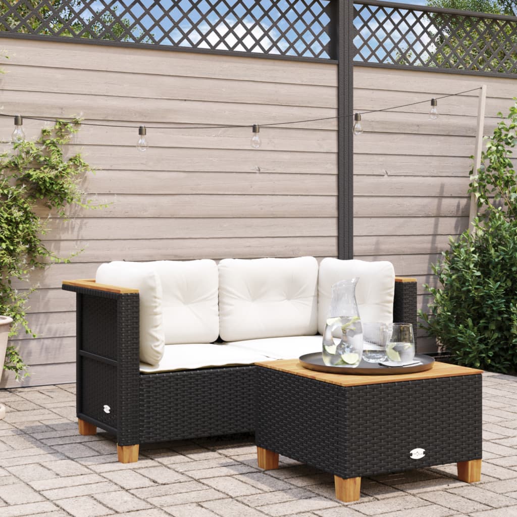 vidaXL Garden Sofas Corner with Cushions 2 pcs Black Poly Rattan