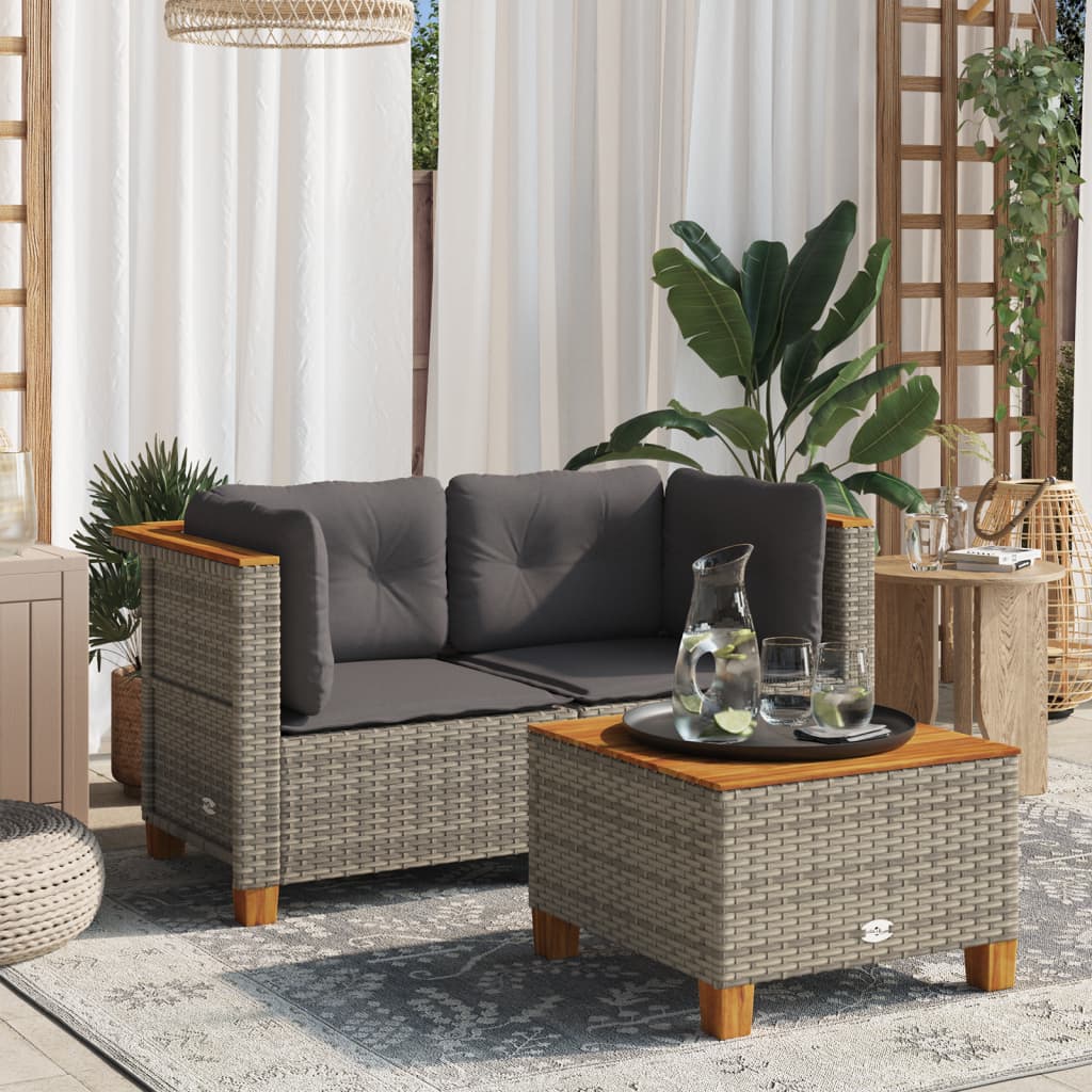 vidaXL Garden Sofas Corner with Cushions 2 pcs Grey Poly Rattan