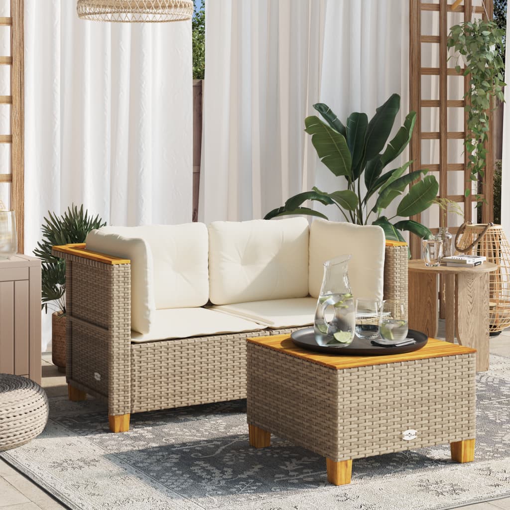 vidaXL Garden Sofas Corner with Cushions 2 pcs Beige Poly Rattan