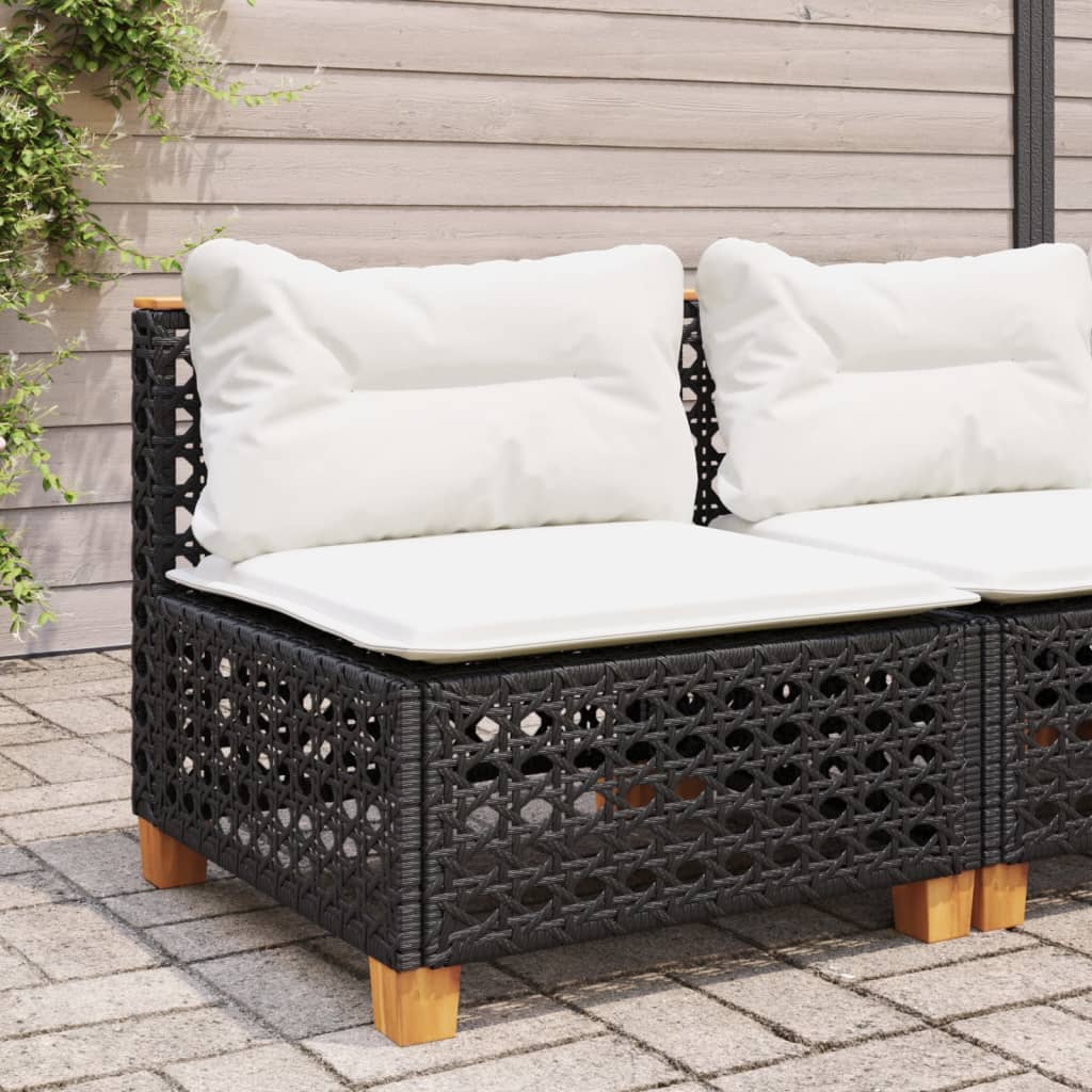 vidaXL Garden Sofa Armless with Cushions Black Poly Rattan