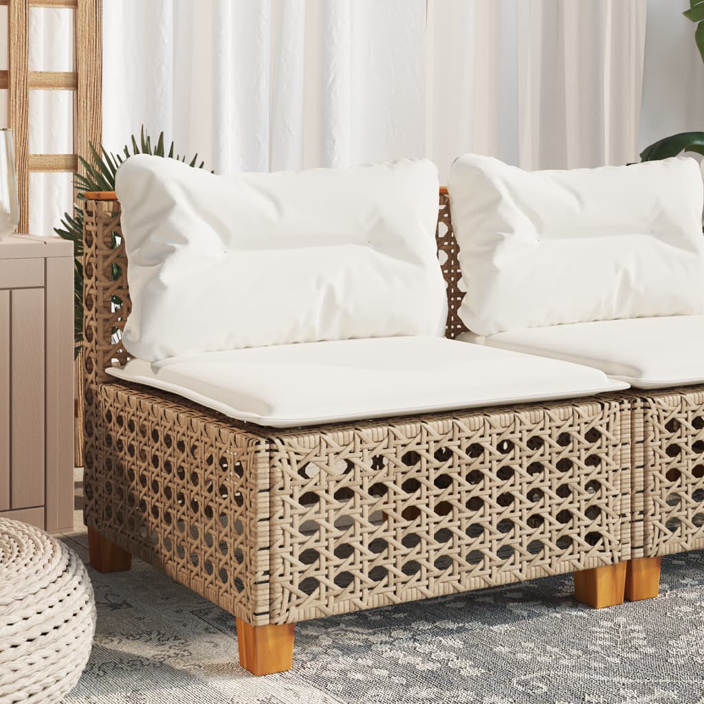 vidaXL Garden Sofa Armless with Cushions Beige Poly Rattan