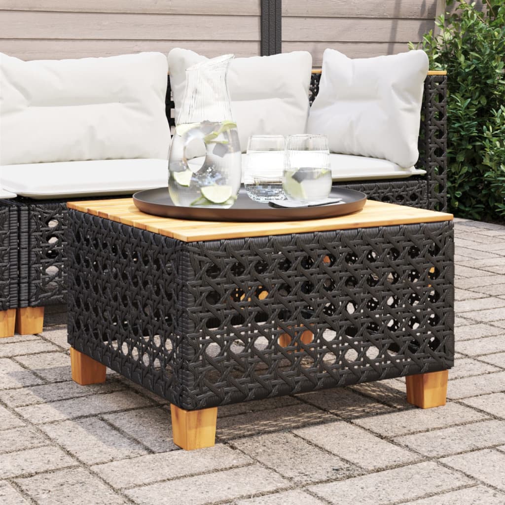 vidaXL Garden Table Black 55x55x36 cm Poly Rattan Acacia Wood