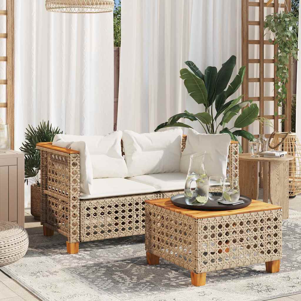 vidaXL Garden Sofas Corner with Cushions 2 pcs Beige Poly Rattan