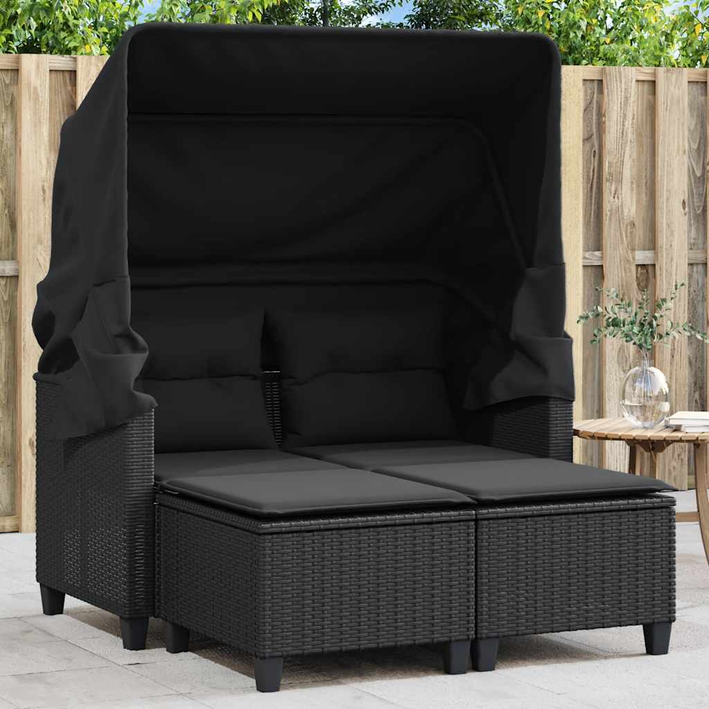 8721012312227_m_en_hd_1 vidaXL Garden Sofa 2-Seater with Canopy and Stools Black Poly Rattan - Image 1