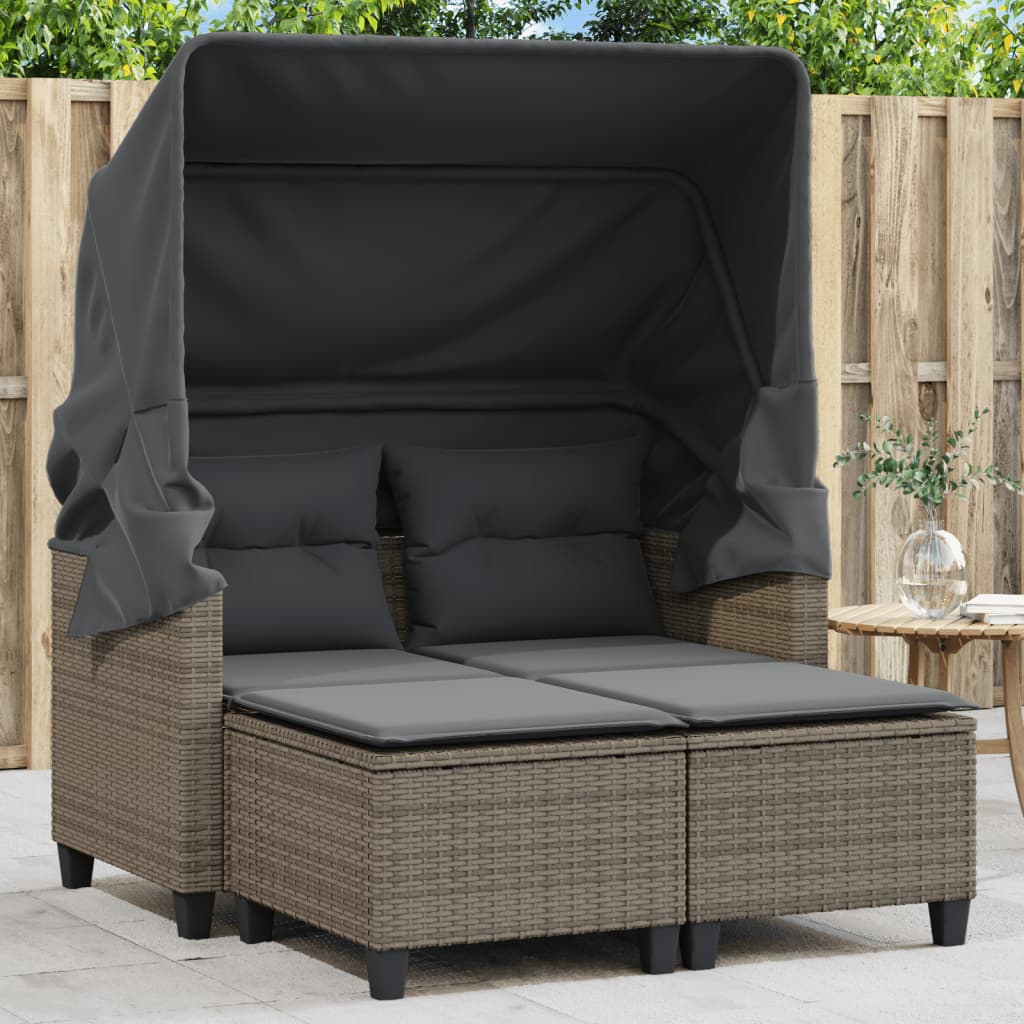 8721012312241_m_en_hd_1 vidaXL Garden Sofa 2-Seater with Canopy and Stools Grey Poly Rattan - Image 1