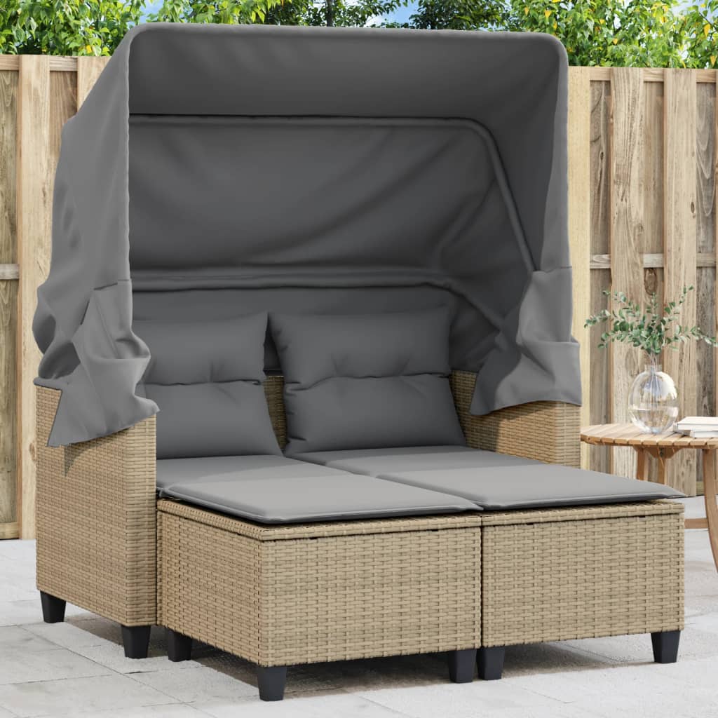 8721012312265_m_en_hd_1 vidaXL Garden Sofa 2-Seater with Canopy and Stools Beige Poly Rattan - Image 1