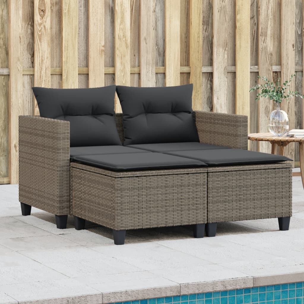 8721012312340_m_en_hd_1 vidaXL Garden Sofa 2-Seater with Stools Grey Poly Rattan - Image 1