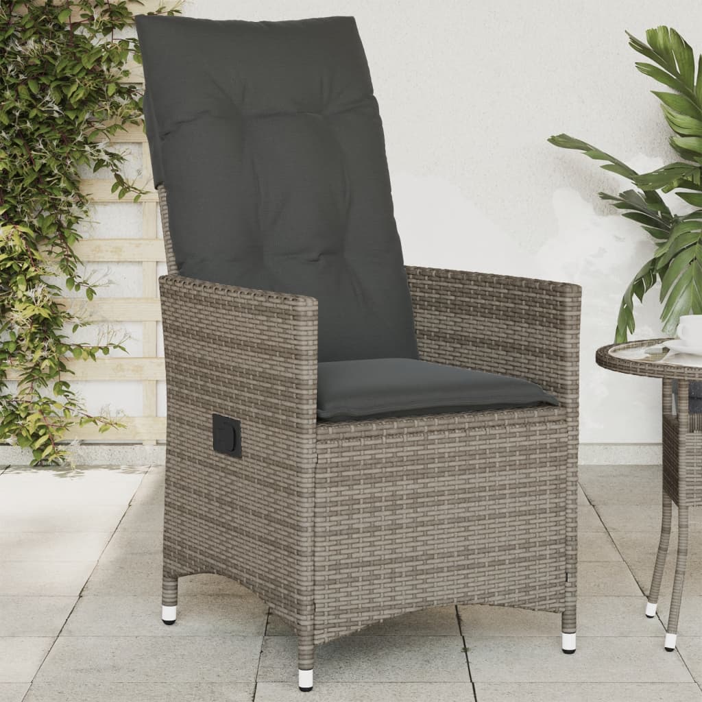 vidaXL Reclining Garden Chair with Cushions Grey Poly Rattan