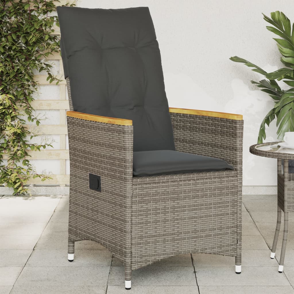vidaXL Reclining Garden Chair with Cushions Grey Poly Rattan