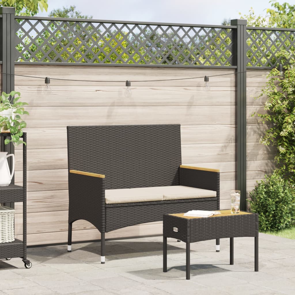 8721012313538_m_en_hd_1 vidaXL Garden Bench 2-Seater with Cushions and Table Black Poly Rattan - Image 1