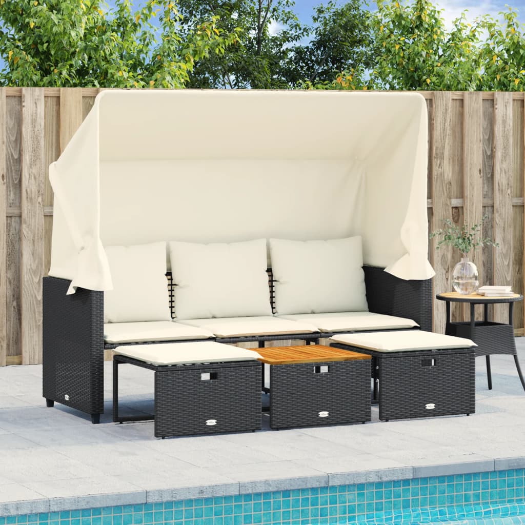 8721012313576_m_en_hd_1 vidaXL Garden Sofa 3-Seater with Canopy and Stools Black Poly Rattan - Image 1