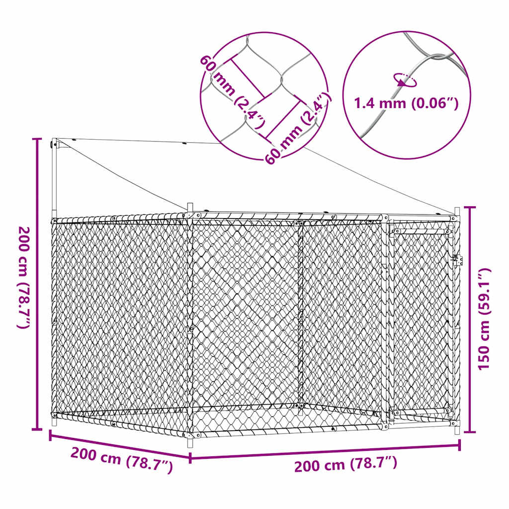 8721012315631_g_en_hd_6 vidaXL Dog Cage with Roof and Door Grey 2x2x2 m Galvanised Steel - Image 8