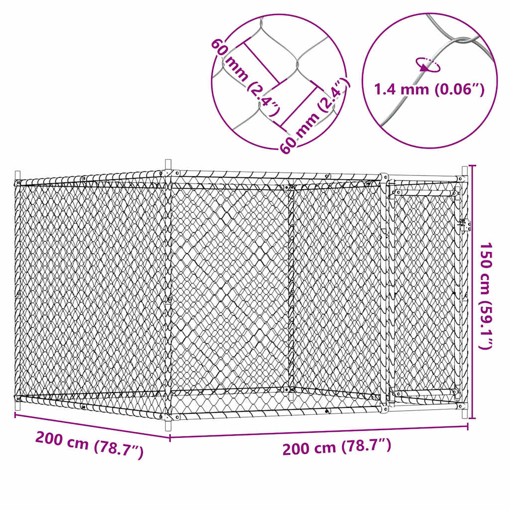 8721012315662_g_en_hd_6 vidaXL Dog Cage with Door Grey 2x2x1.5 m Galvanised Steel - Image 8