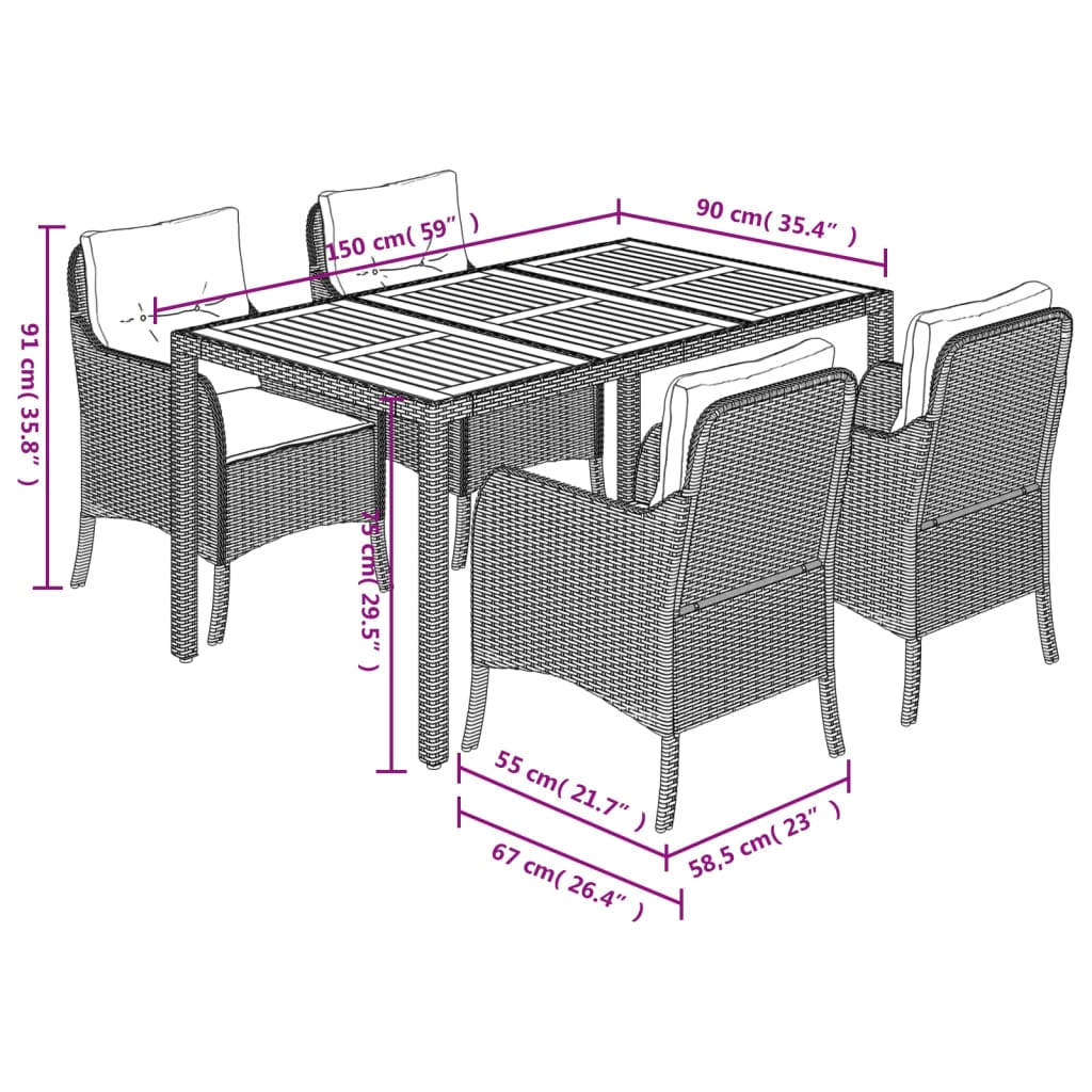8721012316010_g_en_hd_5 vidaXL 5 Piece Garden Dining Set with Cushions Black Poly Rattan - Image 7