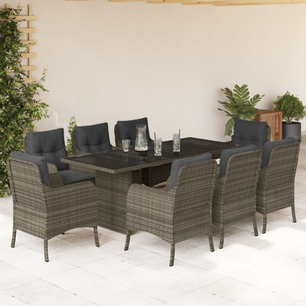 8721012316188_m_en_hd_1 vidaXL 9 Piece Garden Dining Set with Cushions Grey Poly Rattan - Image 1