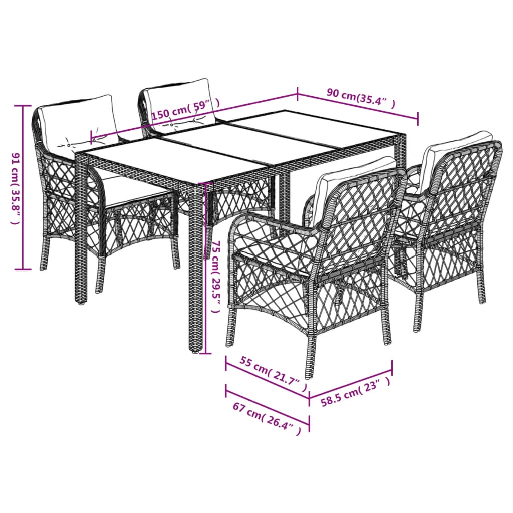 8721012317598_g_en_hd_5 vidaXL 5 Piece Garden Dining Set with Cushions Black Poly Rattan - Image 7