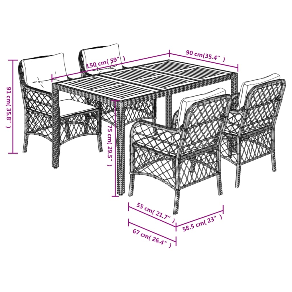 8721012317772_g_en_hd_5 vidaXL 5 Piece Garden Dining Set with Cushions Black Poly Rattan - Image 7