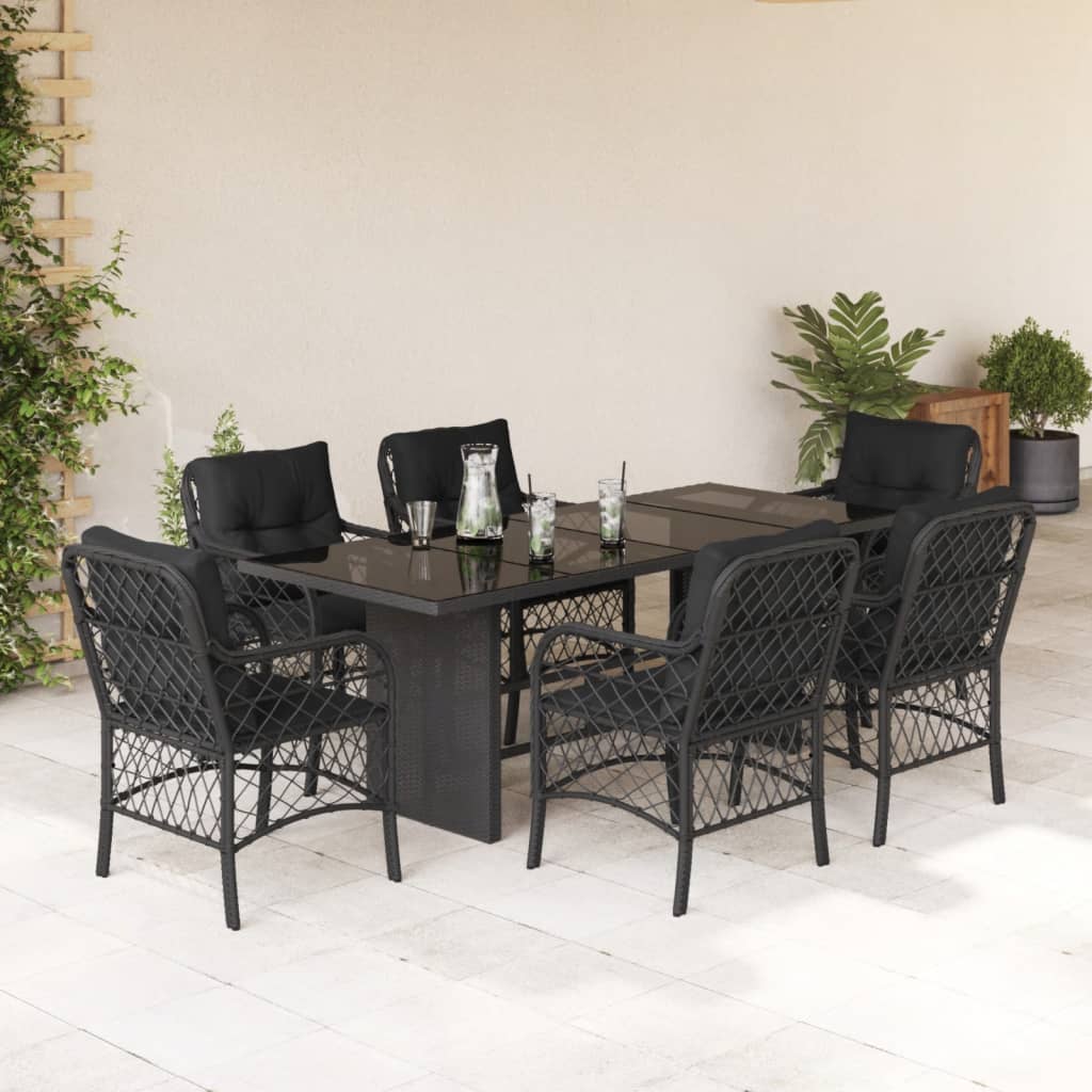8721012317895_m_en_hd_1 vidaXL 7 Piece Garden Dining Set with Cushions Black Poly Rattan - Image 1