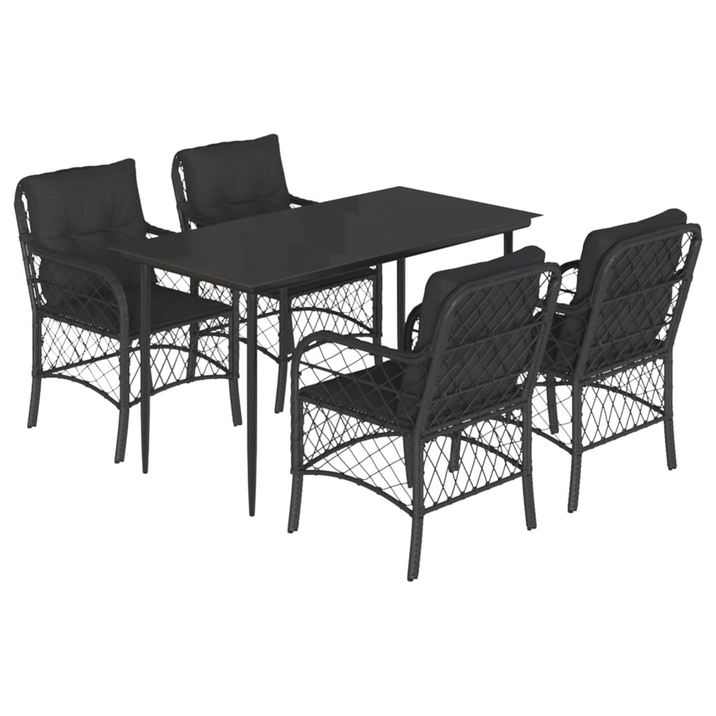 8721012318311_a_en_hd_1 vidaXL 5 Piece Garden Dining Set with Cushions Black Poly Rattan - Image 2