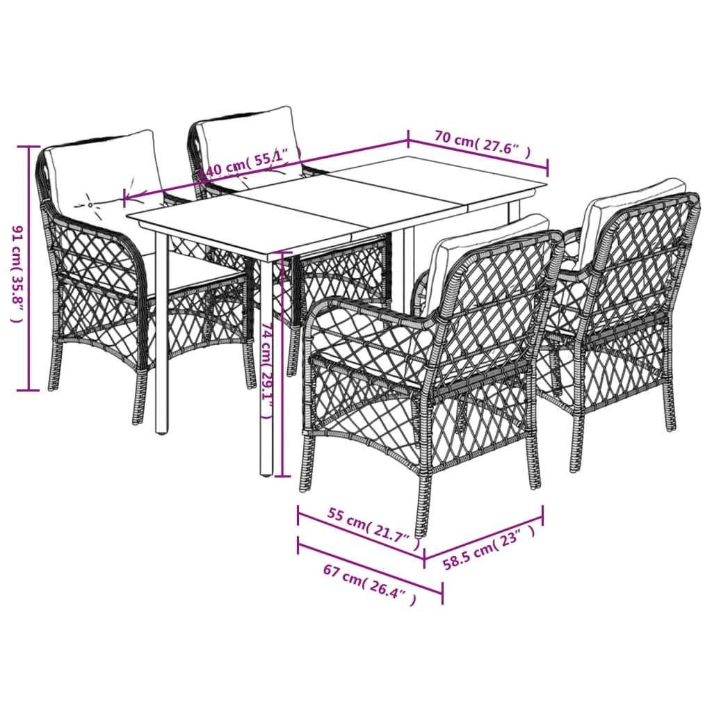 8721012318380_g_en_hd_5 vidaXL 5 Piece Garden Dining Set with Cushions Black Poly Rattan - Image 7