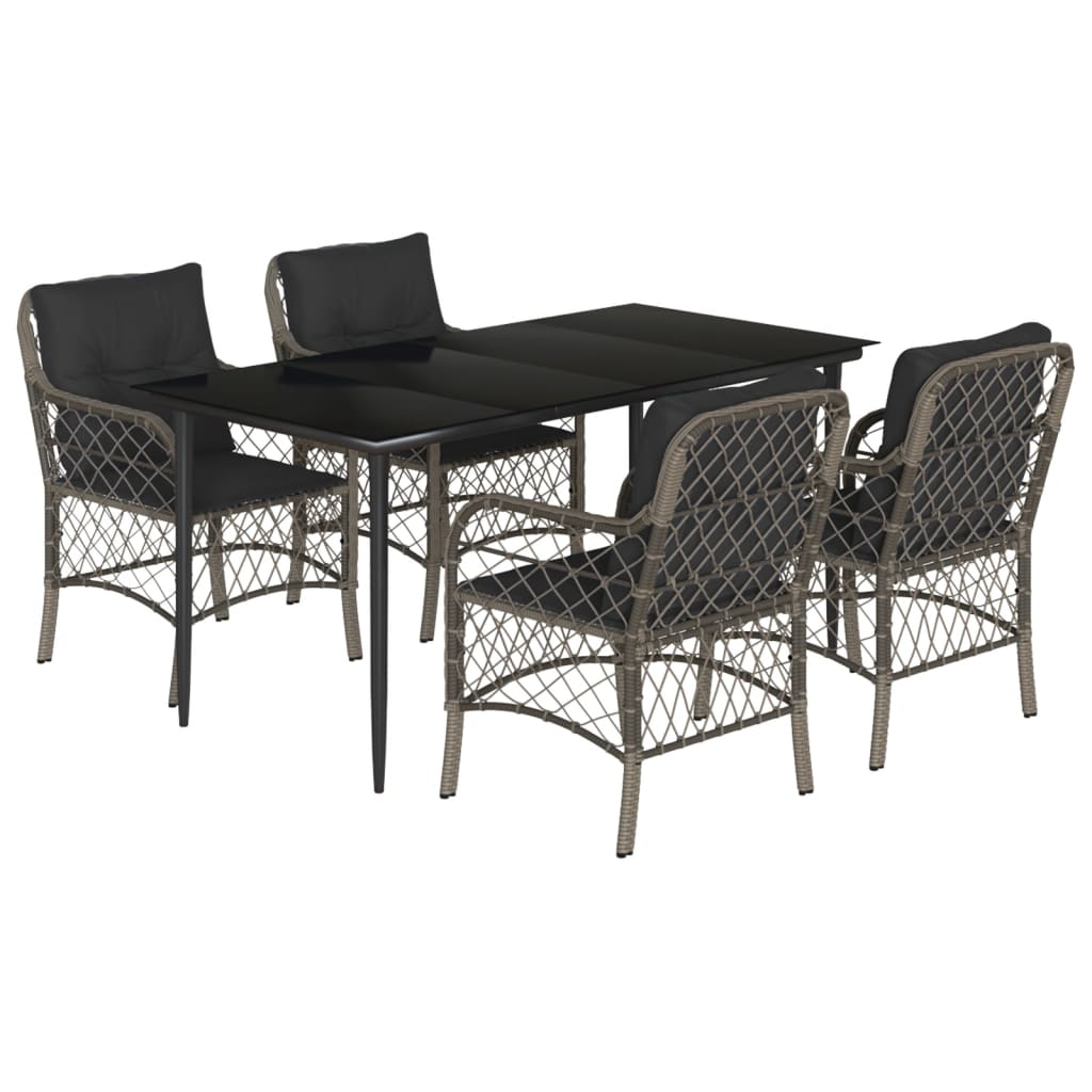 8721012318601_a_en_hd_1 vidaXL 5 Piece Garden Dining Set with Cushions Grey Poly Rattan - Image 2