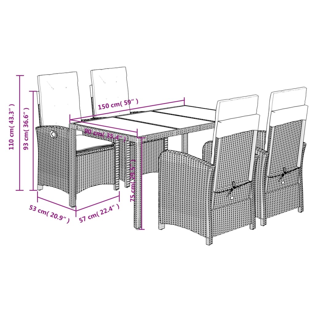 8721012319394_g_en_hd_7 vidaXL 5 Piece Garden Dining Set with Cushions Black Poly Rattan - Image 9