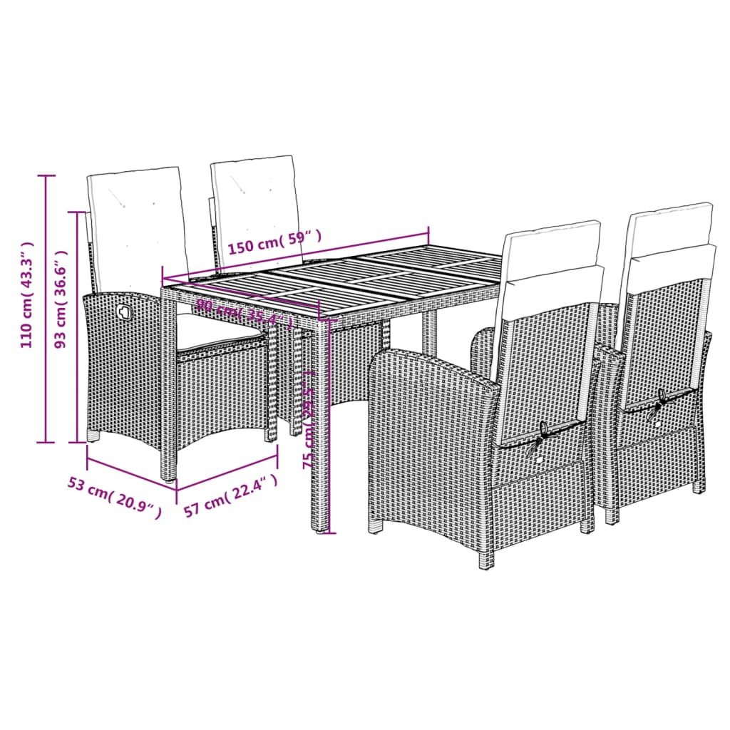 8721012319660_g_en_hd_7 vidaXL 5 Piece Garden Dining Set with Cushions Black Poly Rattan - Image 9