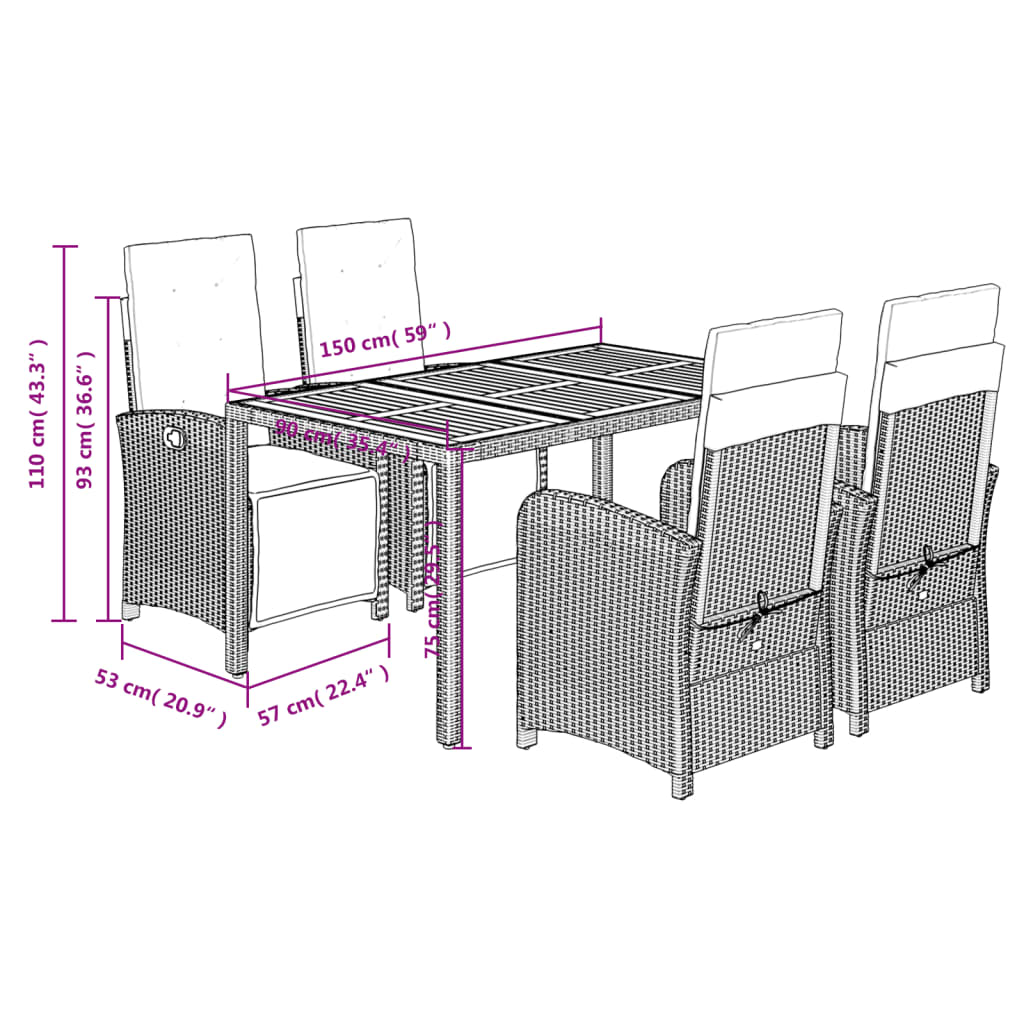 8721012322158_g_en_hd_7 vidaXL 5 Piece Garden Dining Set with Cushions Grey Poly Rattan - Image 9