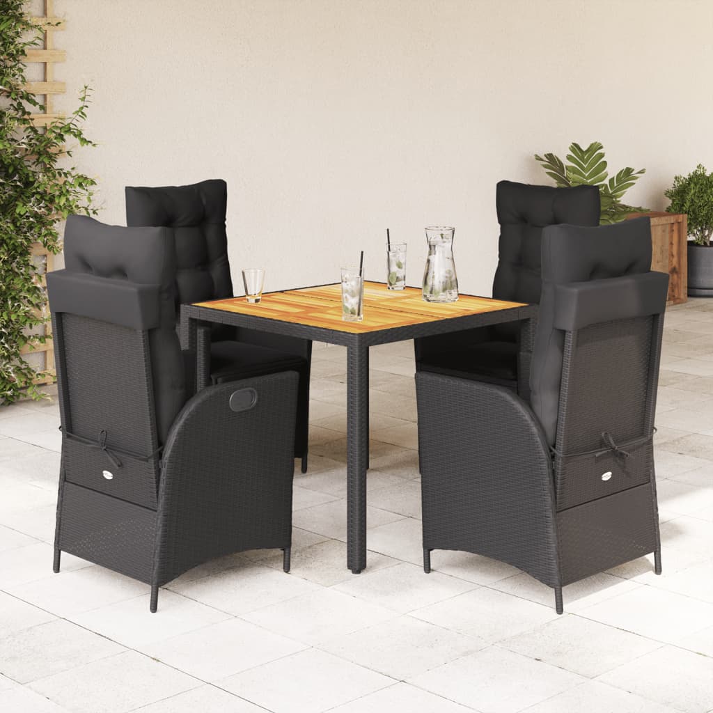 vidaXL 5 Piece Garden Dining Set with Cushions Black Poly Rattan
