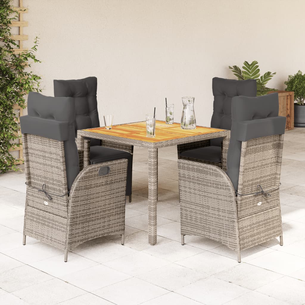 vidaXL 5 Piece Garden Dining Set with Cushions Grey Poly Rattan