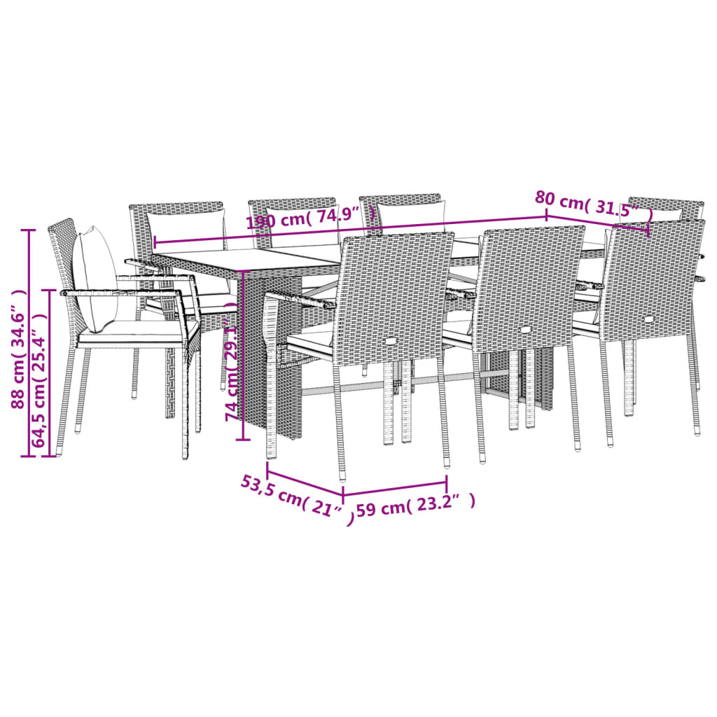 8721012332263_g_en_hd_5 vidaXL 9 Piece Garden Dining Set with Cushions Grey Poly Rattan - Image 7