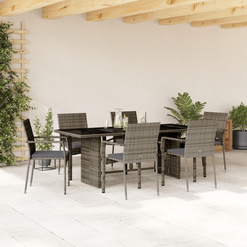 8721012332294_m_en_hd_1 vidaXL 7 Piece Garden Dining Set with Cushions Grey Poly Rattan - Image 1