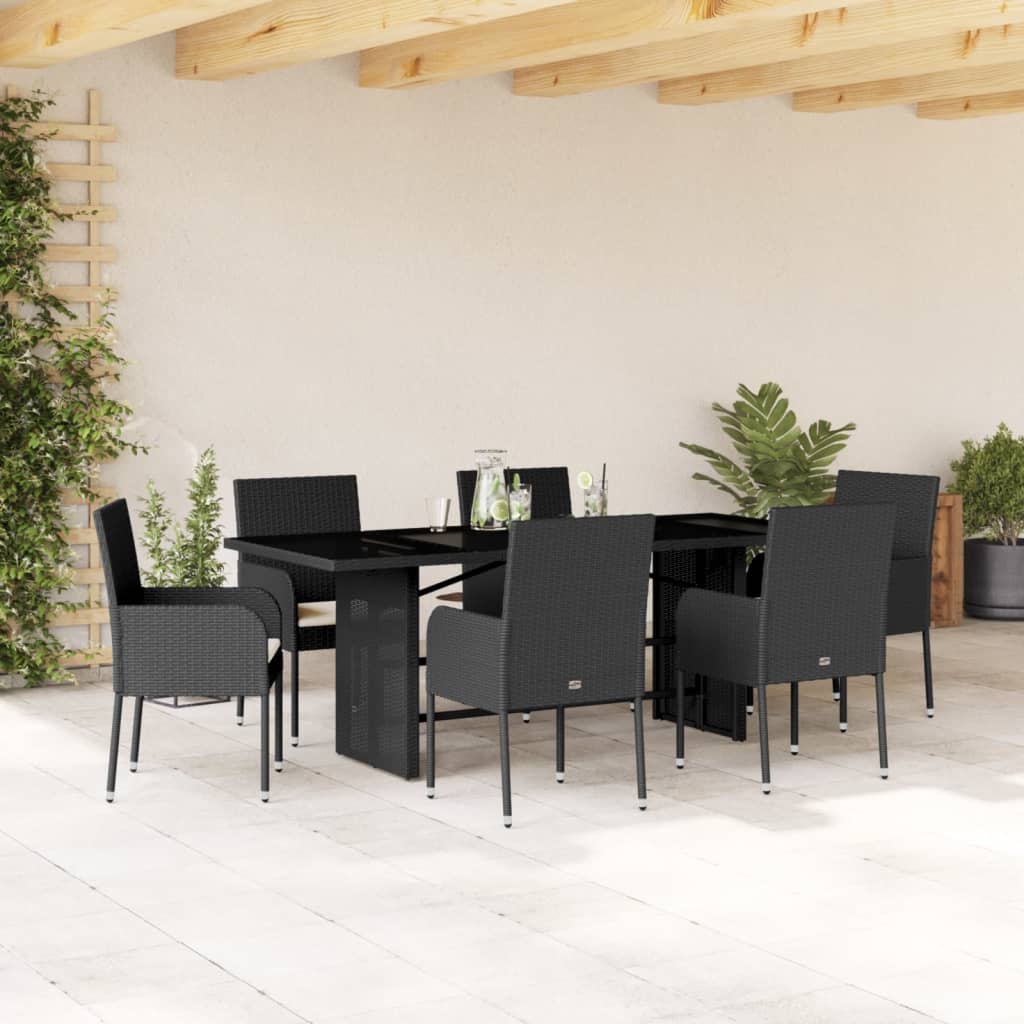 8721012332393_m_en_hd_1 vidaXL 7 Piece Garden Dining Set with Cushions Black Poly Rattan - Image 1